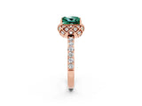 Rose gold Princess Cut Green Sapphire Scalloped Halo Engagement Ring with Round Shared Prong Band_14