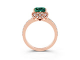 Rose gold Princess Cut Green Sapphire Scalloped Halo Engagement Ring with Round Shared Prong Band_15