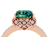 Rose gold Princess Cut Green Sapphire Scalloped Halo Engagement Ring with Round Shared Prong Band_16