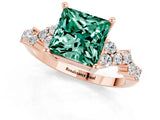 Rose gold Princess Cut Green Sapphire Scattered Round Accent Ring with Prong Setting_28
