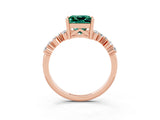 Rose gold Princess Cut Green Sapphire Scattered Round Accent Ring with Prong Setting_30