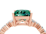 Rose gold Princess Cut Green Sapphire Scattered Round Accent Ring with Prong Setting_31