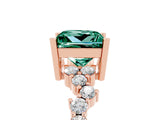 Rose gold Princess Cut Green Sapphire Scattered Round Accent Ring with Prong Setting_32