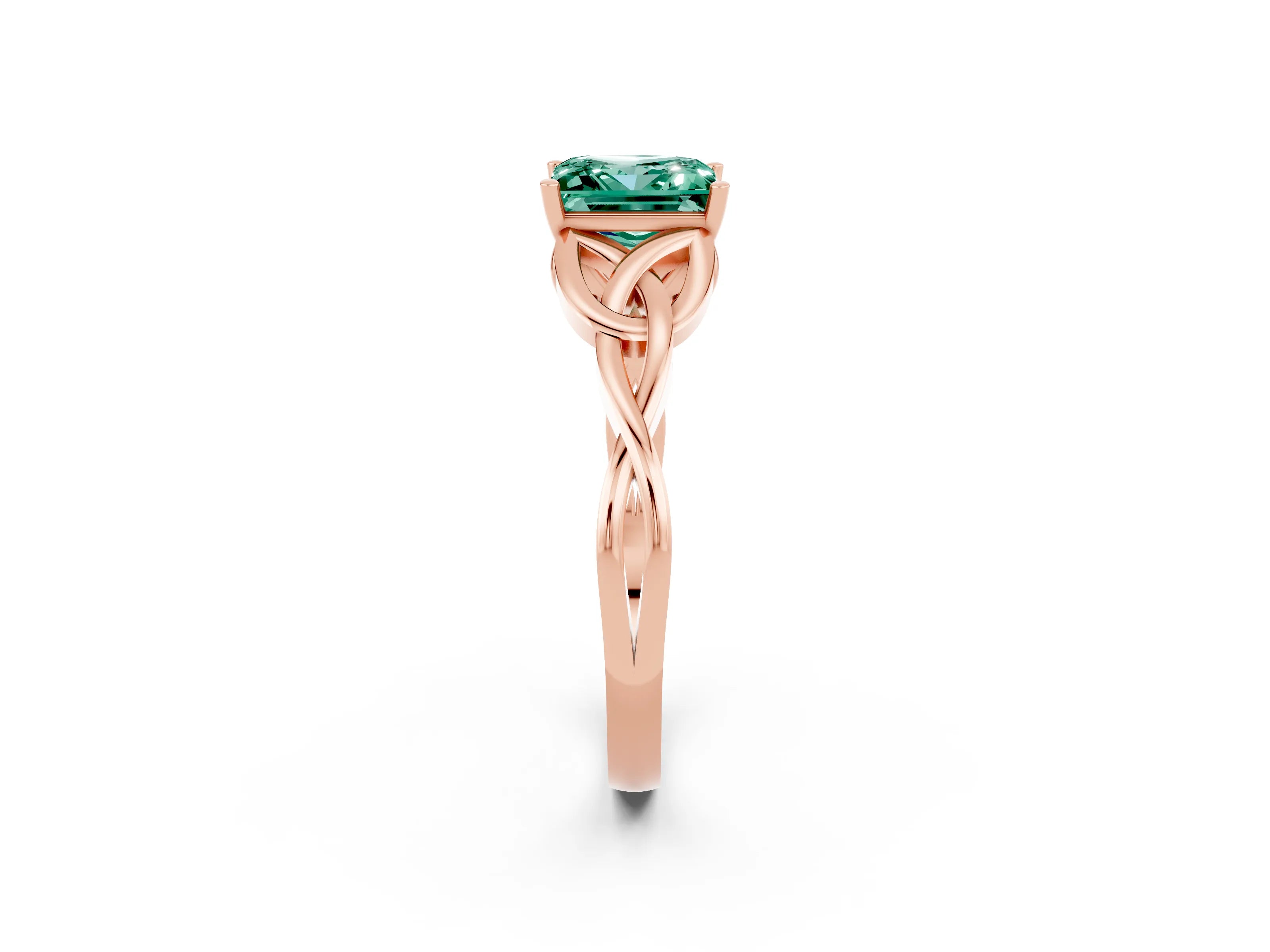 Rose gold Princess Cut Green Sapphire Solitaire Celtic Knot Ring with Four-Prong Setting_14