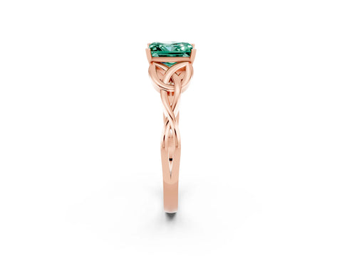 Rose gold Princess Cut Green Sapphire Solitaire Celtic Knot Ring with Four-Prong Setting_14