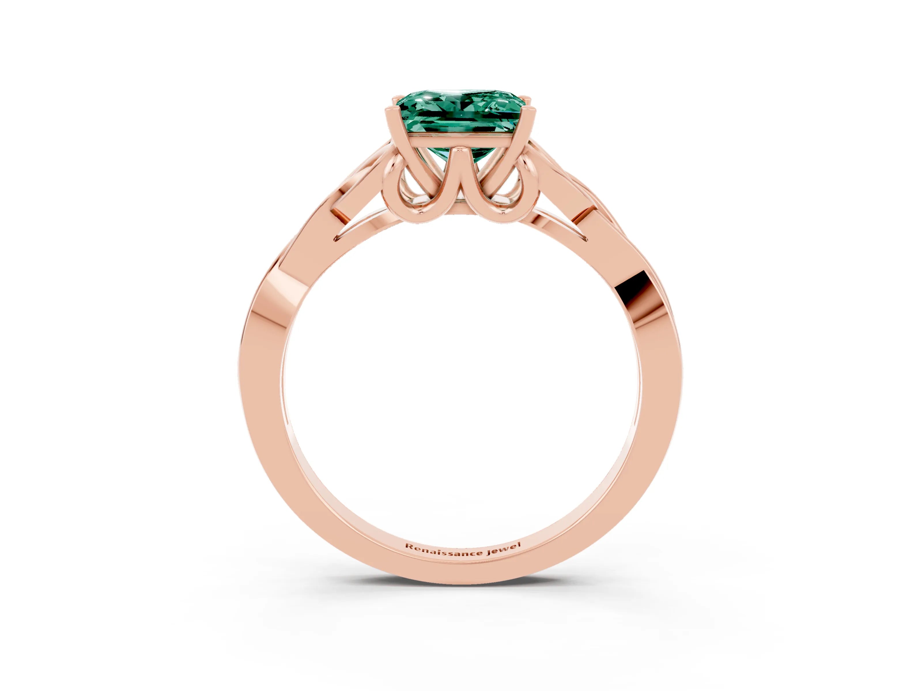 Rose gold Princess Cut Green Sapphire Solitaire Celtic Knot Ring with Four-Prong Setting_15