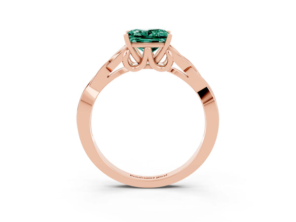 Rose gold Princess Cut Green Sapphire Solitaire Celtic Knot Ring with Four-Prong Setting