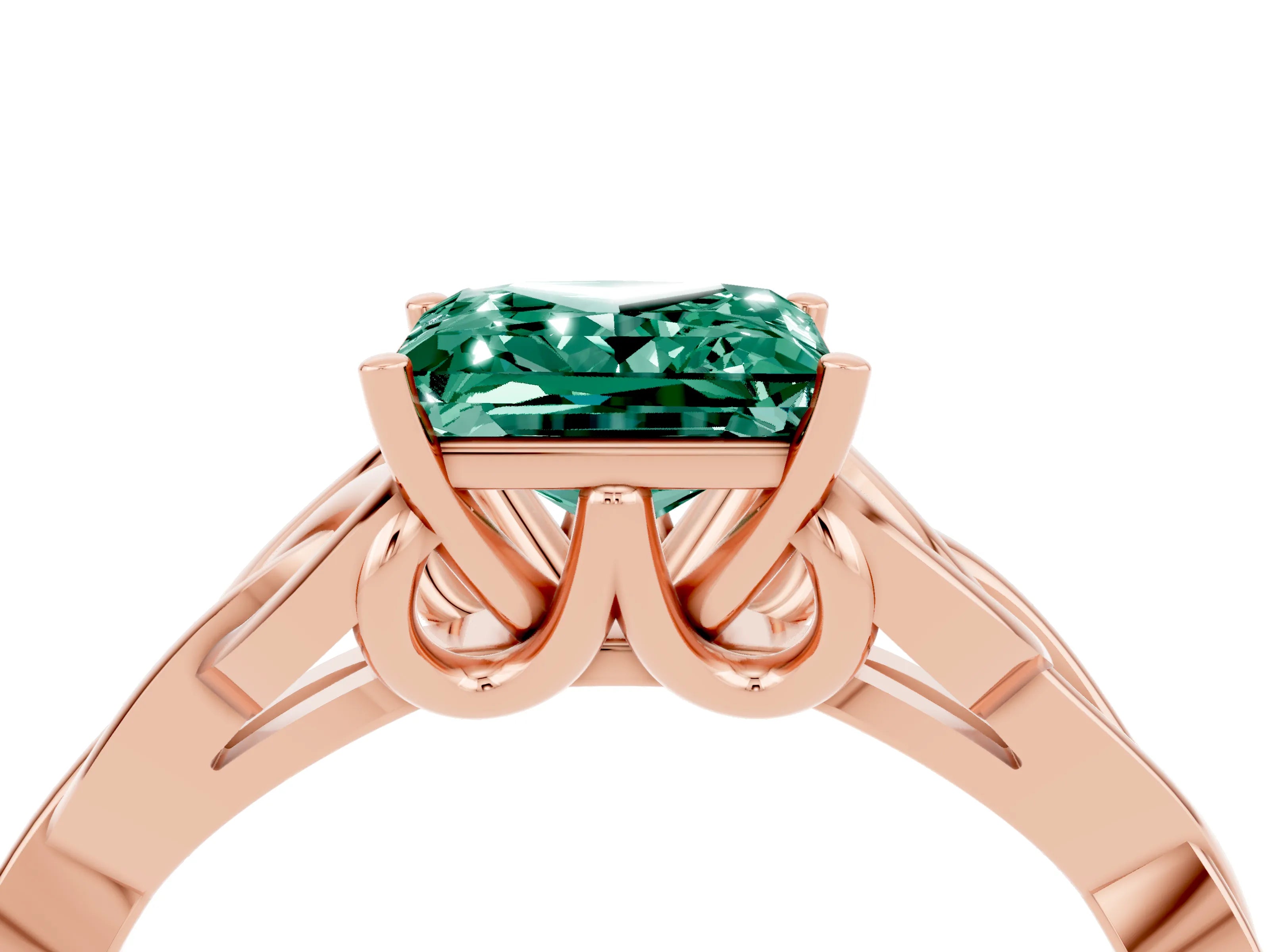 Rose gold Princess Cut Green Sapphire Solitaire Celtic Knot Ring with Four-Prong Setting_16