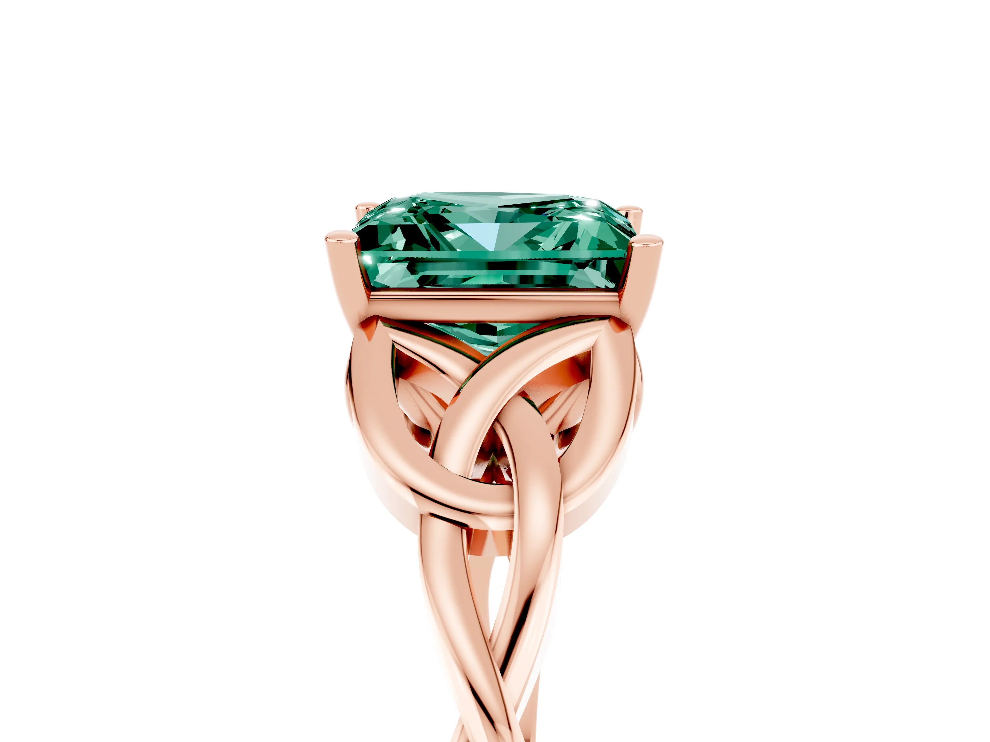 Rose gold Princess Cut Green Sapphire Solitaire Celtic Knot Ring with Four-Prong Setting_17