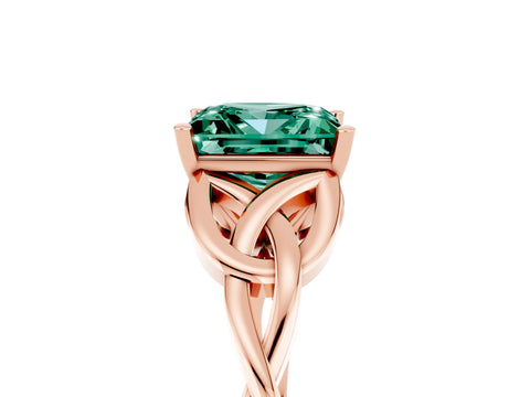 Rose gold Princess Cut Green Sapphire Solitaire Celtic Knot Ring with Four-Prong Setting_17
