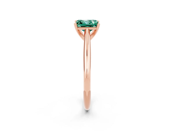 Rose gold Princess Cut Green Sapphire Solitaire Engagement Ring with Cathedral Setting and Four-Prong Mount