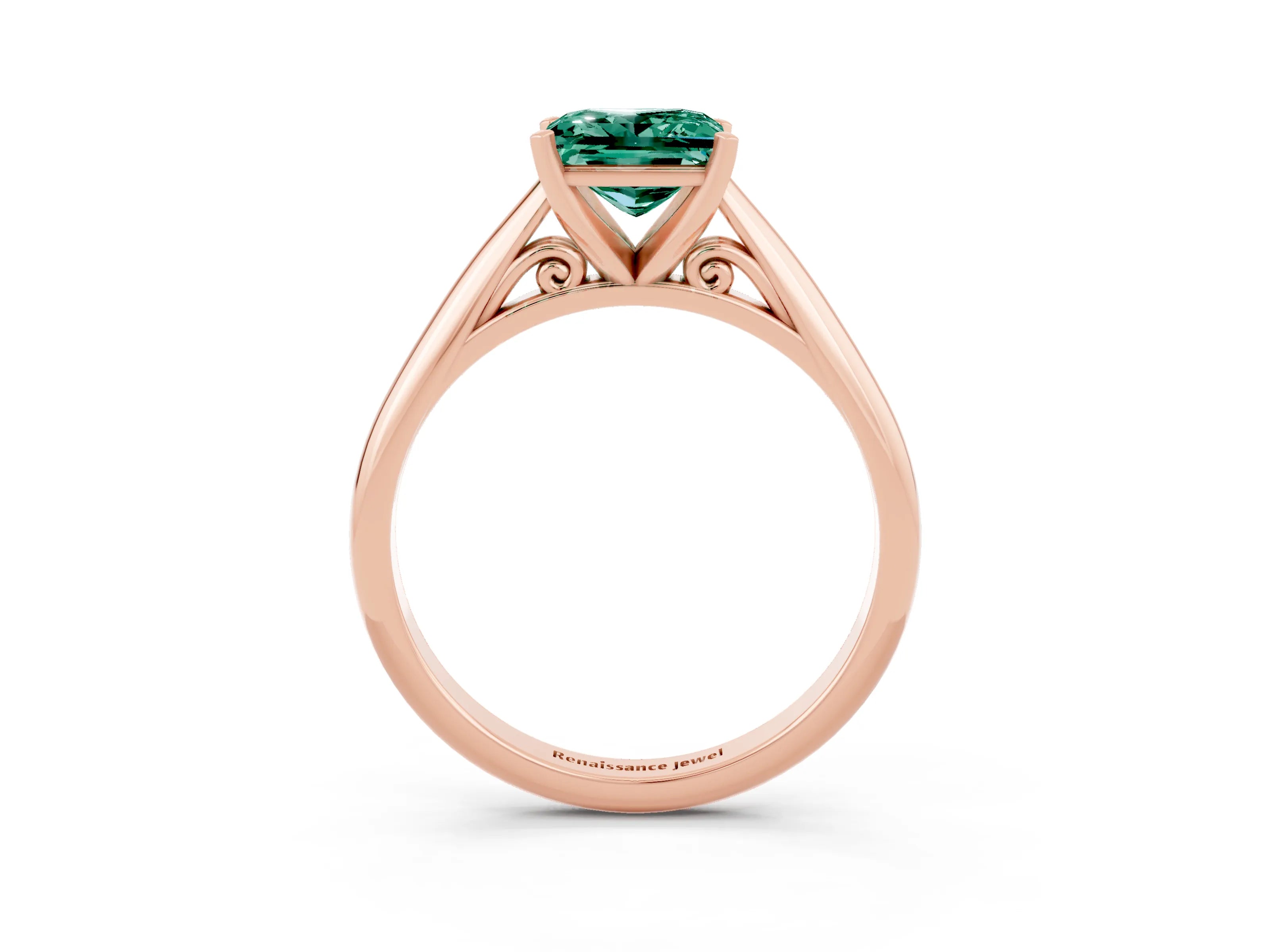 Rose gold Princess Cut Green Sapphire Solitaire Engagement Ring with Cathedral Setting and Four-Prong Mount_15