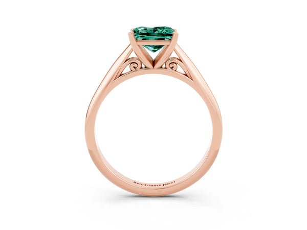 Rose gold Princess Cut Green Sapphire Solitaire Engagement Ring with Cathedral Setting and Four-Prong Mount