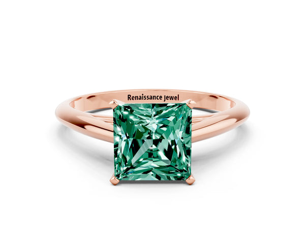 Rose gold Princess Cut Green Sapphire Solitaire Engagement Ring with Cathedral Setting and Four-Prong Mount