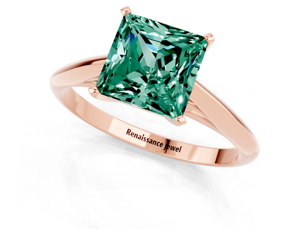 Rose gold Princess Cut Green Sapphire Solitaire Engagement Ring with Cathedral Setting and Four-Prong Mount