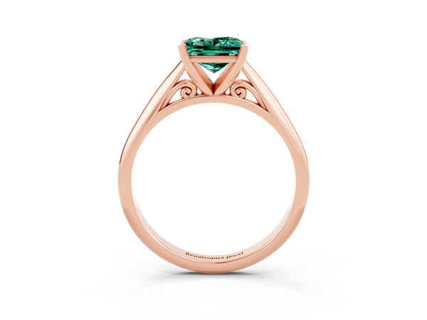 Rose gold Princess Cut Green Sapphire Solitaire Engagement Ring with Cathedral Setting and Four-Prong Mount