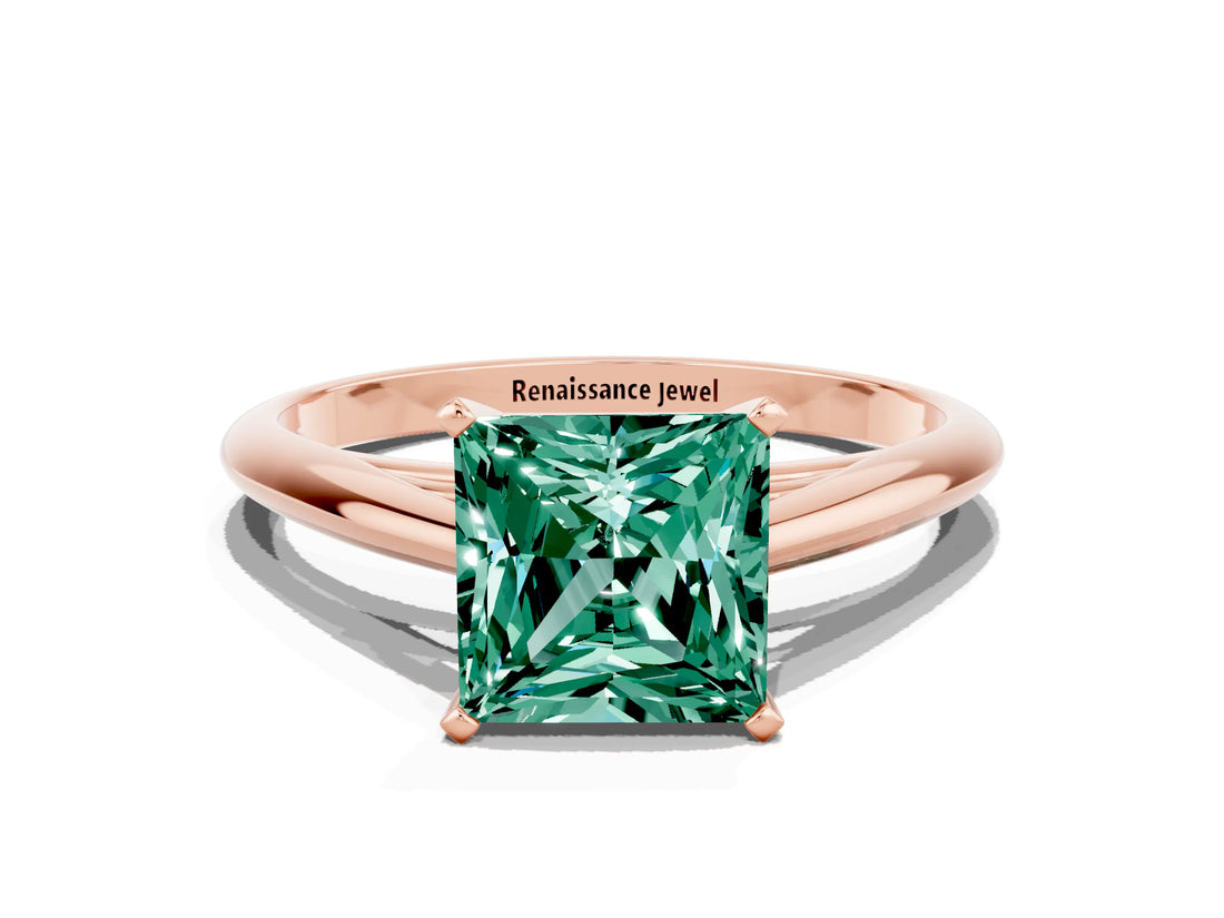 Rose gold Princess Cut Green Sapphire Solitaire Engagement Ring with Cathedral Setting and Four-Prong Mount_66