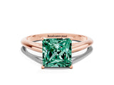 Rose gold Princess Cut Green Sapphire Solitaire Engagement Ring with Cathedral Setting and Four-Prong Mount_66