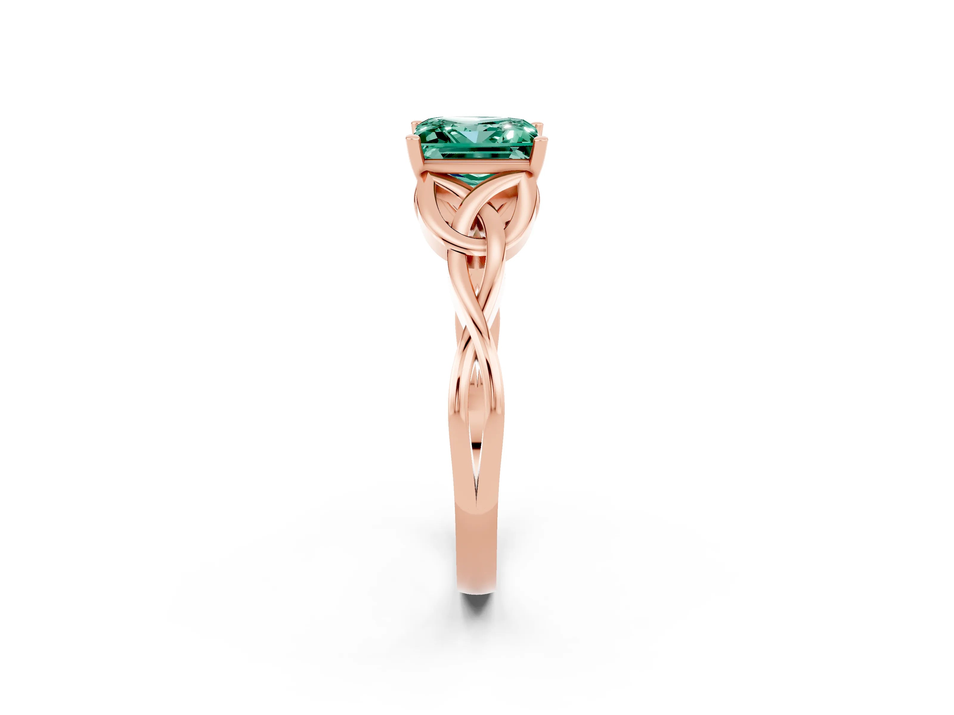 Rose gold Princess Cut Green Sapphire Solitaire Engagement Ring with Celtic Knot Band and Four-Prong Setting_2