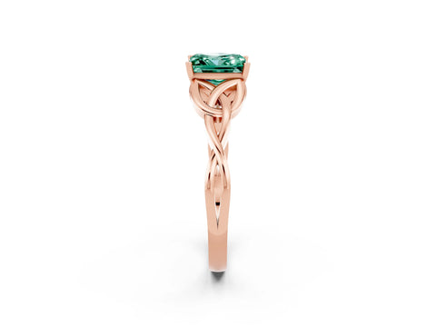 Rose gold Princess Cut Green Sapphire Solitaire Engagement Ring with Celtic Knot Band and Four-Prong Setting_2