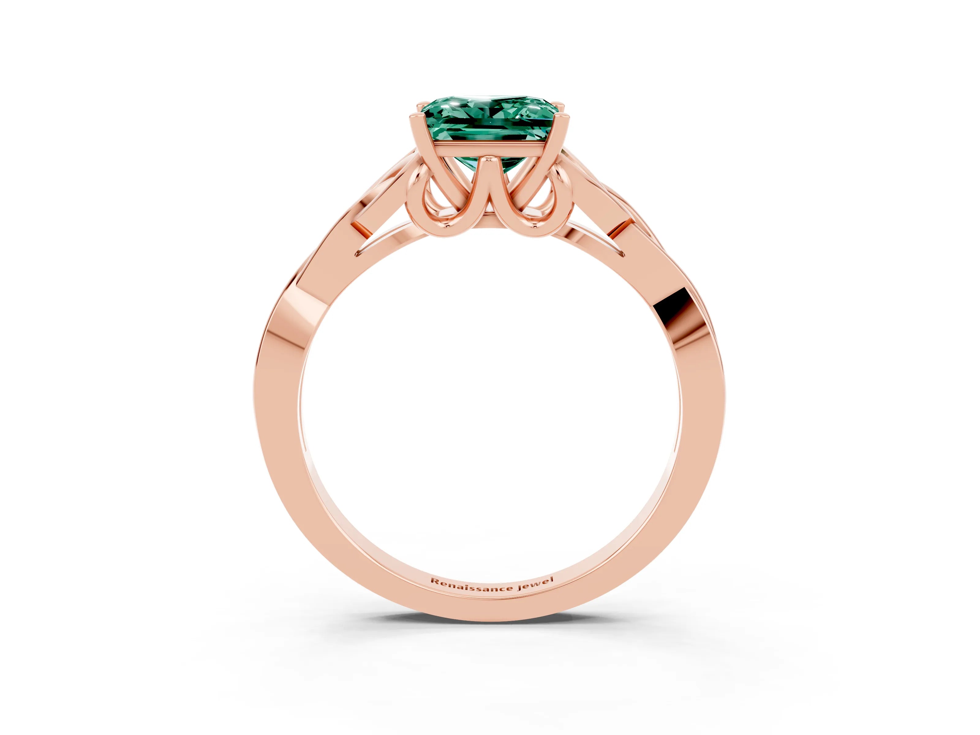 Rose gold Princess Cut Green Sapphire Solitaire Engagement Ring with Celtic Knot Band and Four-Prong Setting_3