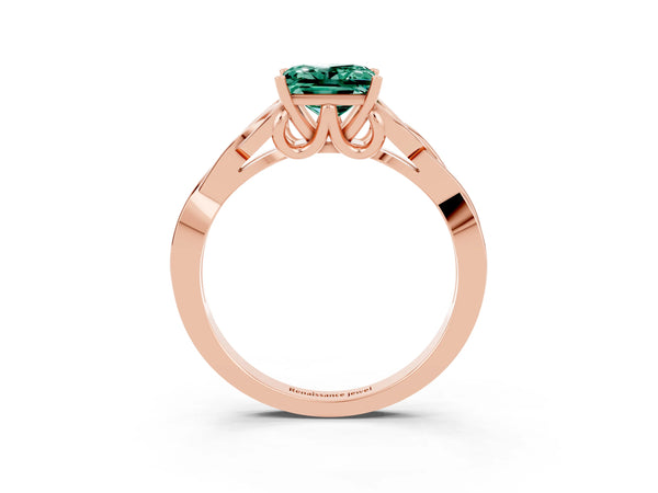 Rose gold Princess Cut Green Sapphire Solitaire Engagement Ring with Celtic Knot Band and Four-Prong Setting