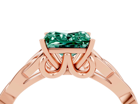 Rose gold Princess Cut Green Sapphire Solitaire Engagement Ring with Celtic Knot Band and Four-Prong Setting_4