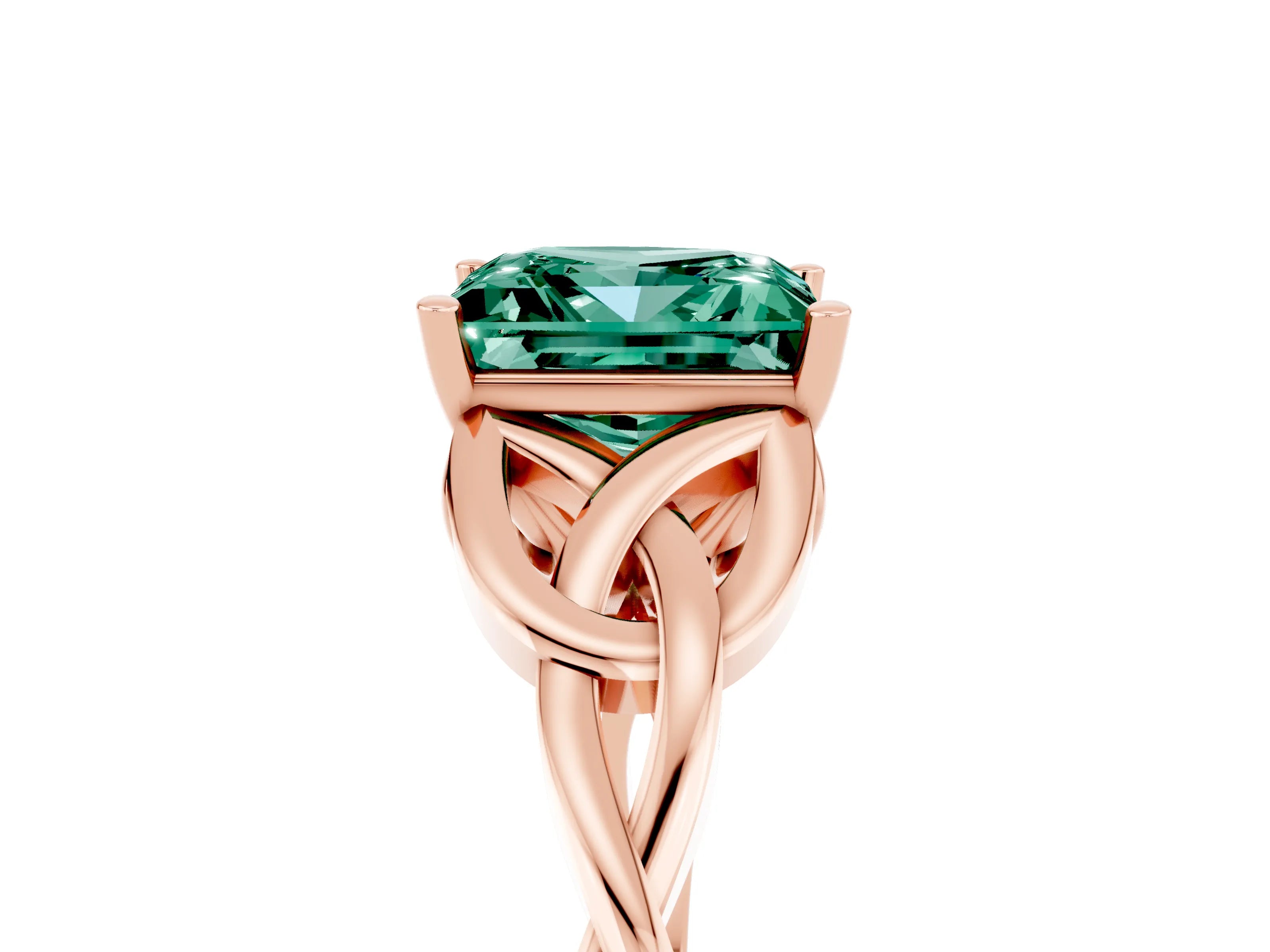 Rose gold Princess Cut Green Sapphire Solitaire Engagement Ring with Celtic Knot Band and Four-Prong Setting_5