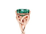 Rose gold Princess Cut Green Sapphire Solitaire Engagement Ring with Celtic Knot Band and Four-Prong Setting_5