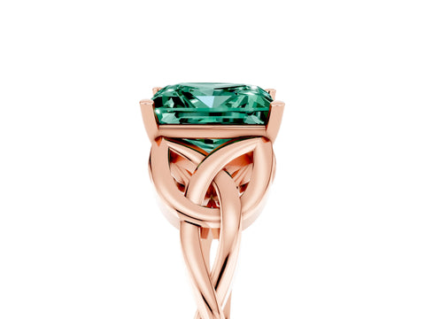 Rose gold Princess Cut Green Sapphire Solitaire Engagement Ring with Celtic Knot Band and Four-Prong Setting_5