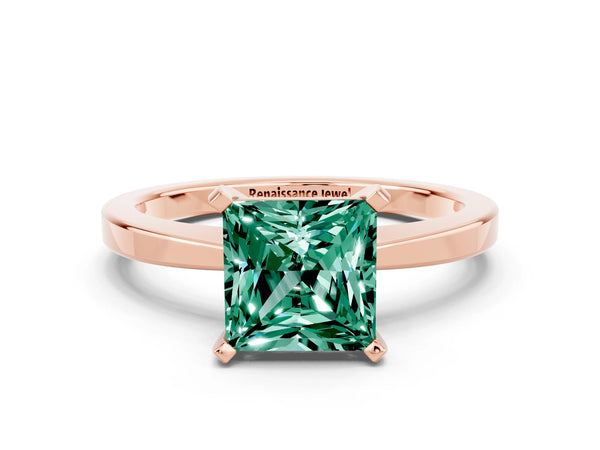 Rose gold Princess Cut Green Sapphire Solitaire Engagement Ring with Classic Band and Four-Prong Setting