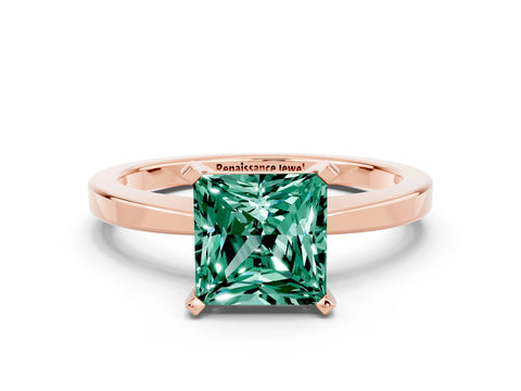 Rose gold Princess Cut Green Sapphire Solitaire Engagement Ring with Classic Band and Four-Prong Setting_24