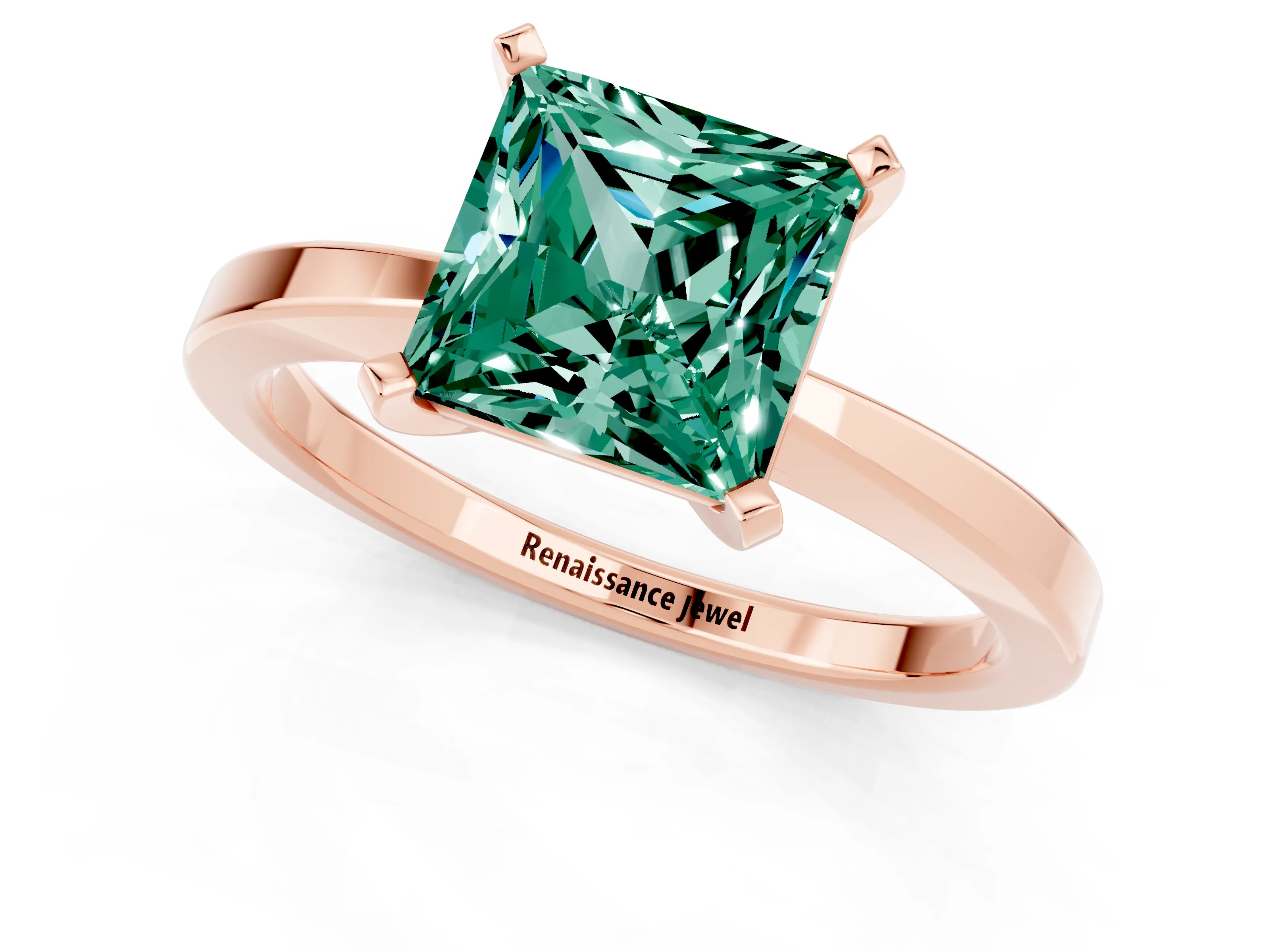 Rose gold Princess Cut Green Sapphire Solitaire Engagement Ring with Classic Band and Four-Prong Setting_25