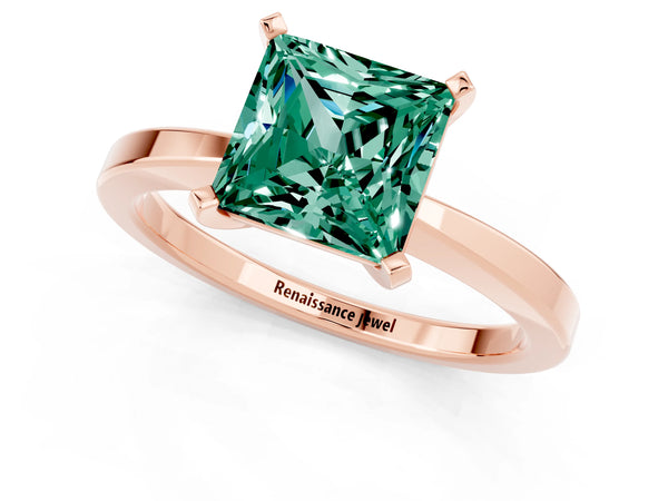 Rose gold Princess Cut Green Sapphire Solitaire Engagement Ring with Classic Band and Four-Prong Setting