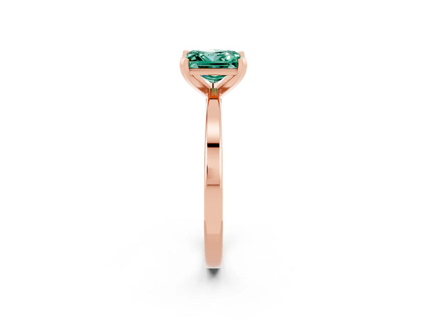 Rose gold Princess Cut Green Sapphire Solitaire Engagement Ring with Classic Band and Four-Prong Setting