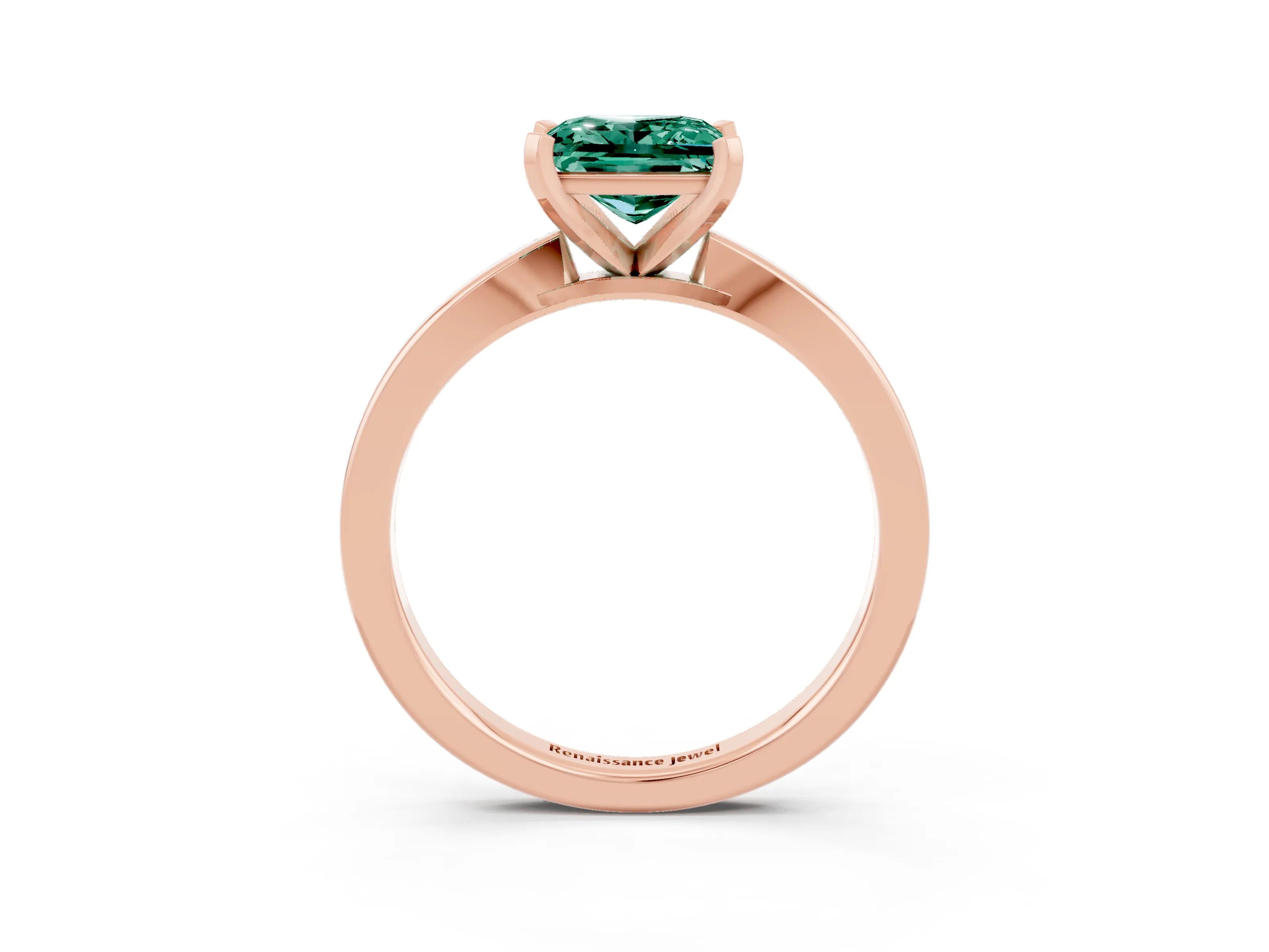 Rose gold Princess Cut Green Sapphire Solitaire Engagement Ring with Classic Band and Four-Prong Setting_27