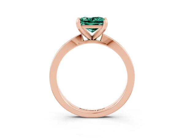 Rose gold Princess Cut Green Sapphire Solitaire Engagement Ring with Classic Band and Four-Prong Setting