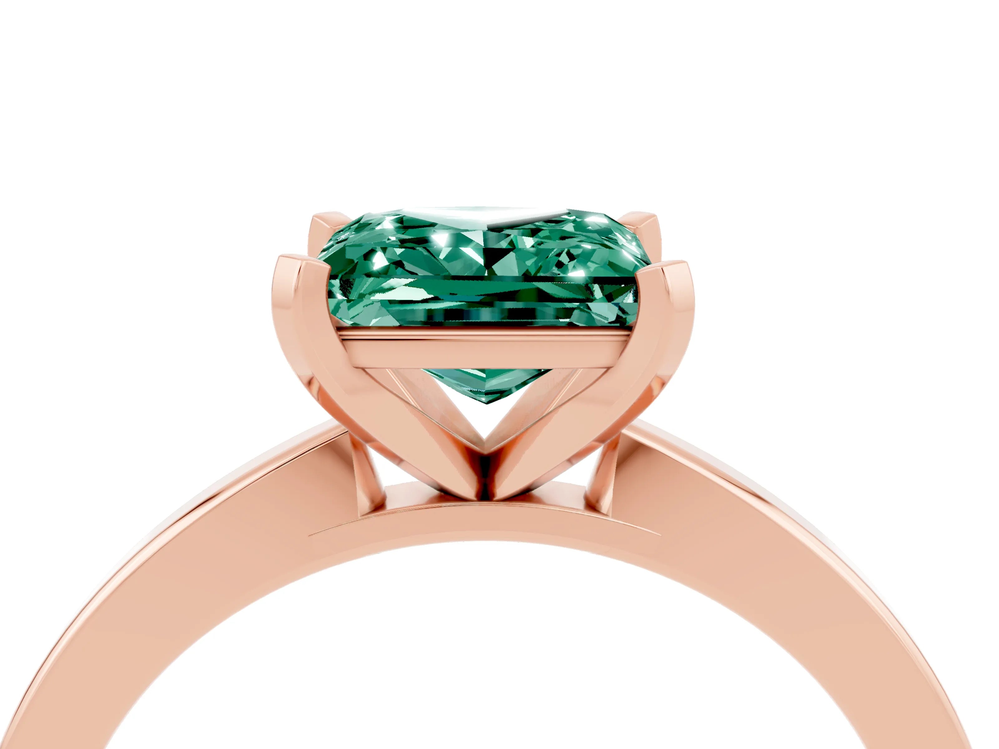 Rose gold Princess Cut Green Sapphire Solitaire Engagement Ring with Classic Band and Four-Prong Setting_28