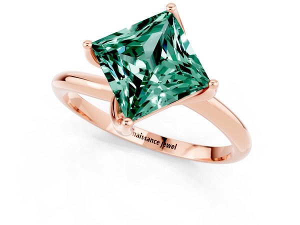 Rose gold Princess Cut Green Sapphire Solitaire Engagement Ring with Four-Prong Setting and Classic Band