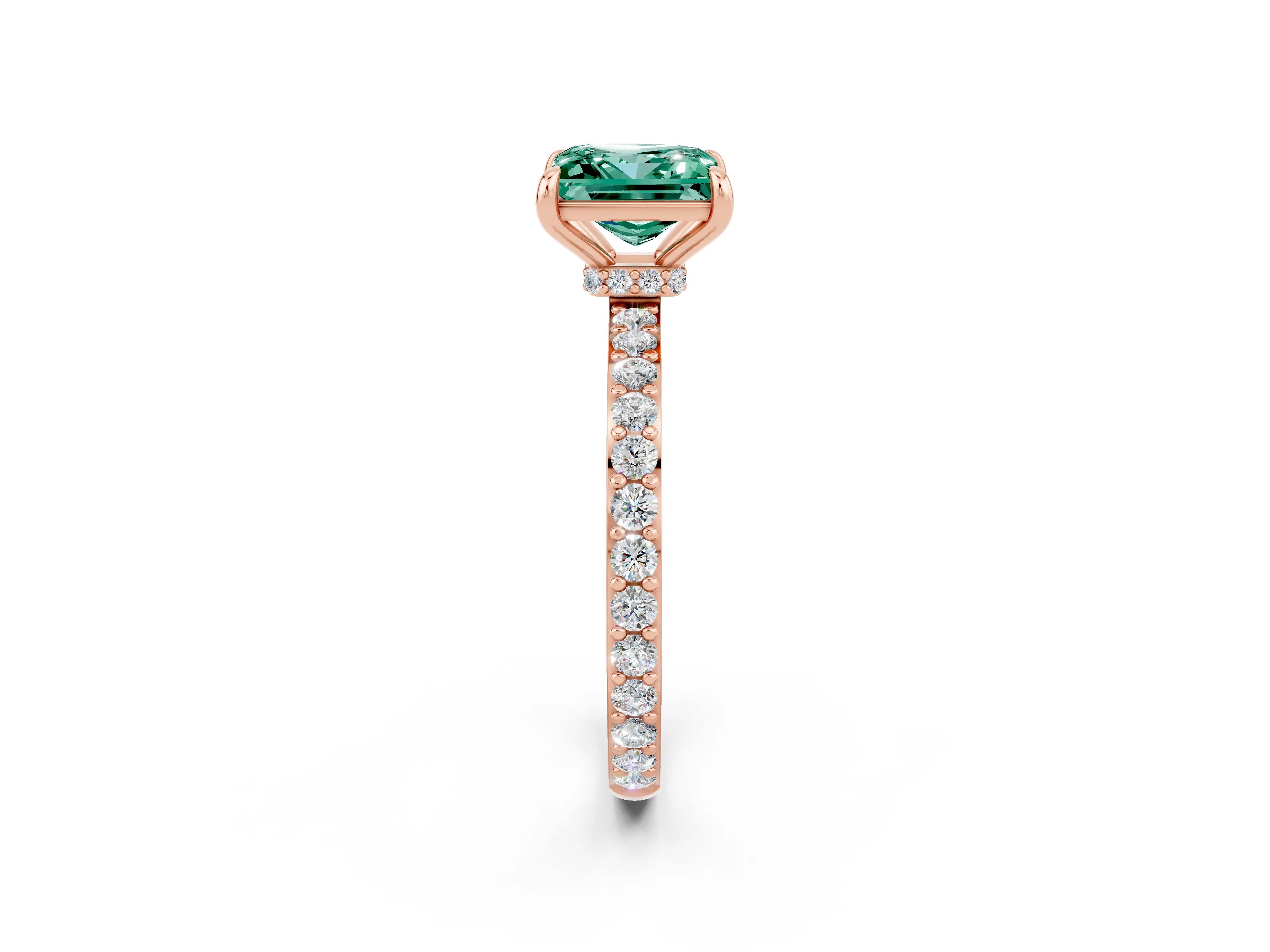 Rose gold Princess Cut Green Sapphire Solitaire Engagement Ring with Pavé Band and Four-Prong Setting_2
