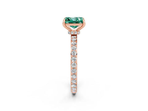 Rose gold Princess Cut Green Sapphire Solitaire Engagement Ring with Pavé Band and Four-Prong Setting_2