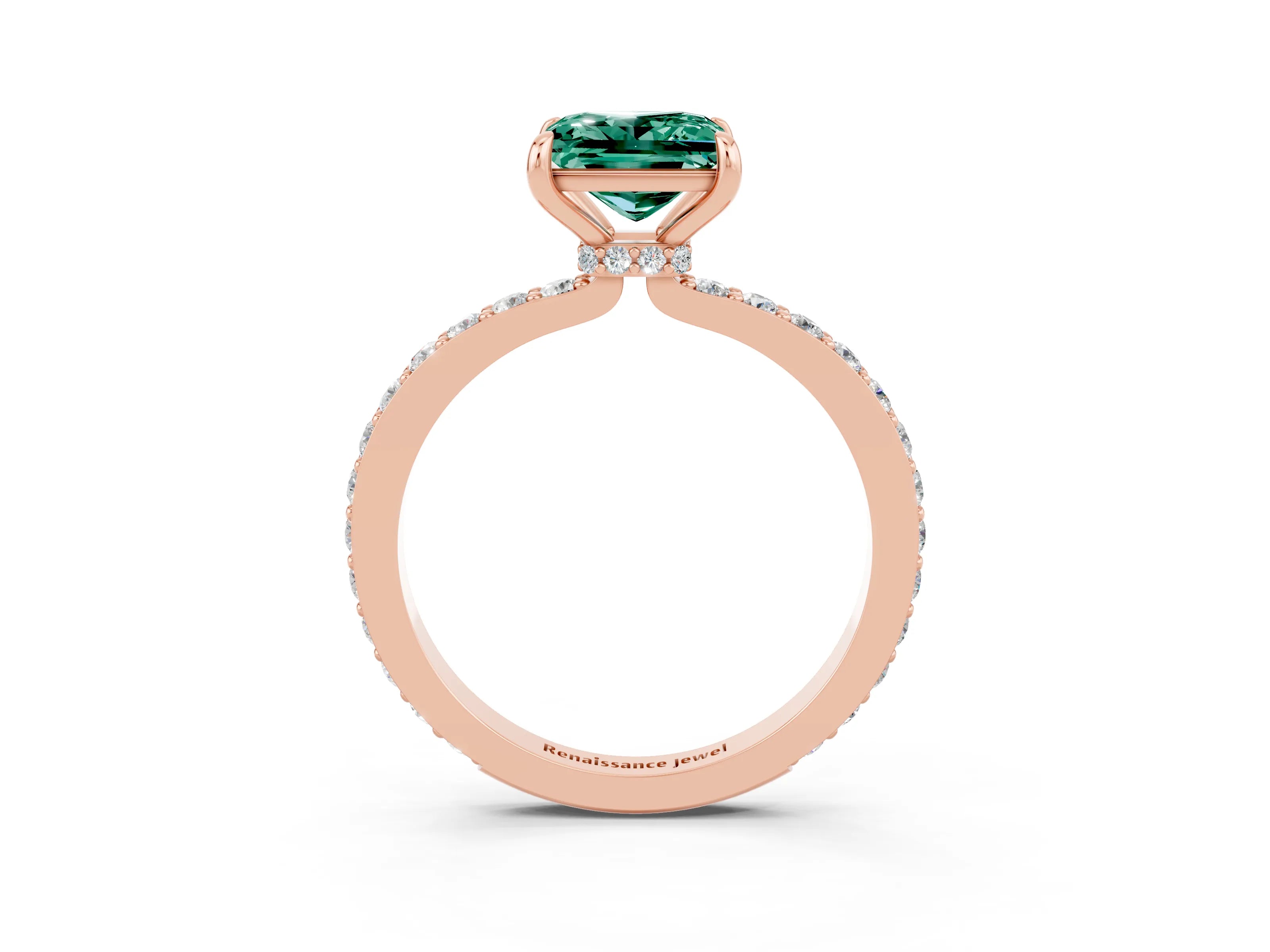 Rose gold Princess Cut Green Sapphire Solitaire Engagement Ring with Pavé Band and Four-Prong Setting_3