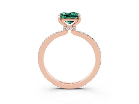 Rose gold Princess Cut Green Sapphire Solitaire Engagement Ring with Pavé Band and Four-Prong Setting_3