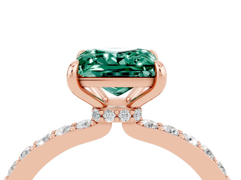 Rose gold Princess Cut Green Sapphire Solitaire Engagement Ring with Pavé Band and Four-Prong Setting_4