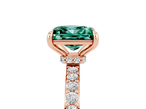 Rose gold Princess Cut Green Sapphire Solitaire Engagement Ring with Pavé Band and Four-Prong Setting_5