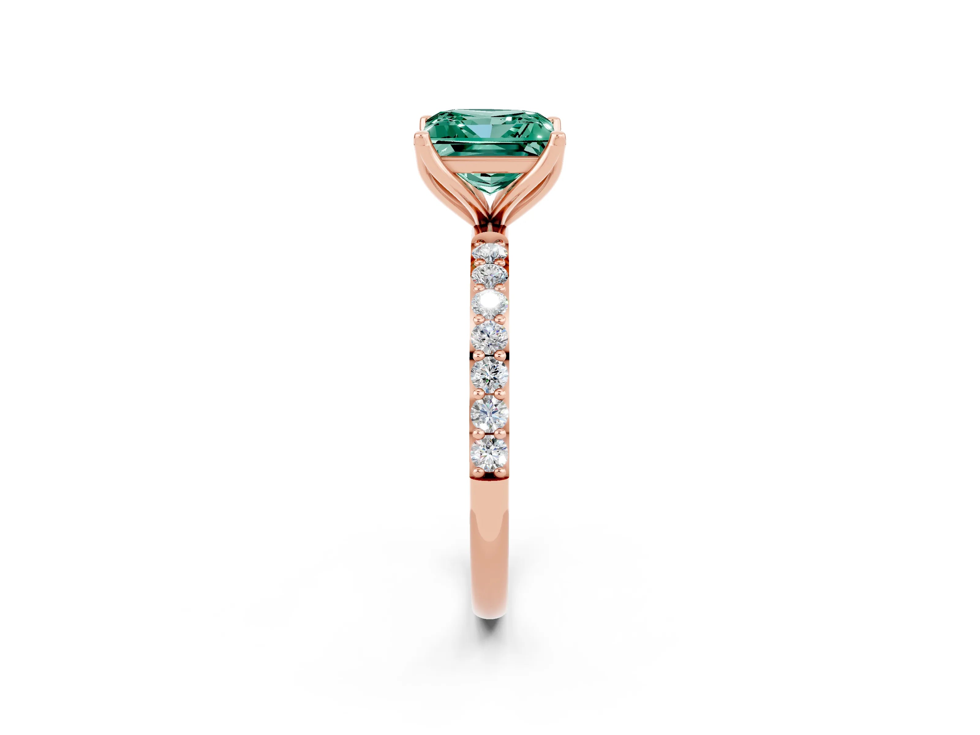 Rose gold Princess Cut Green Sapphire Solitaire Engagement Ring with Pavé Band and Prong Setting_2