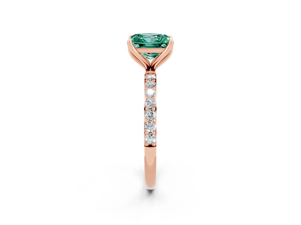 Rose gold Princess Cut Green Sapphire Solitaire Engagement Ring with Round  Pavé Band and Prong Setting