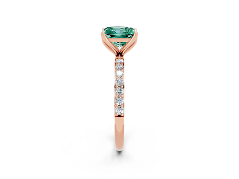 Rose gold Princess Cut Green Sapphire Solitaire Engagement Ring with Pavé Band and Prong Setting_2