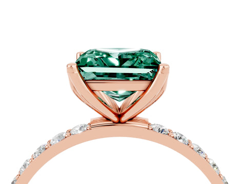 Rose gold Princess Cut Green Sapphire Solitaire Engagement Ring with Pavé Band and Prong Setting_4