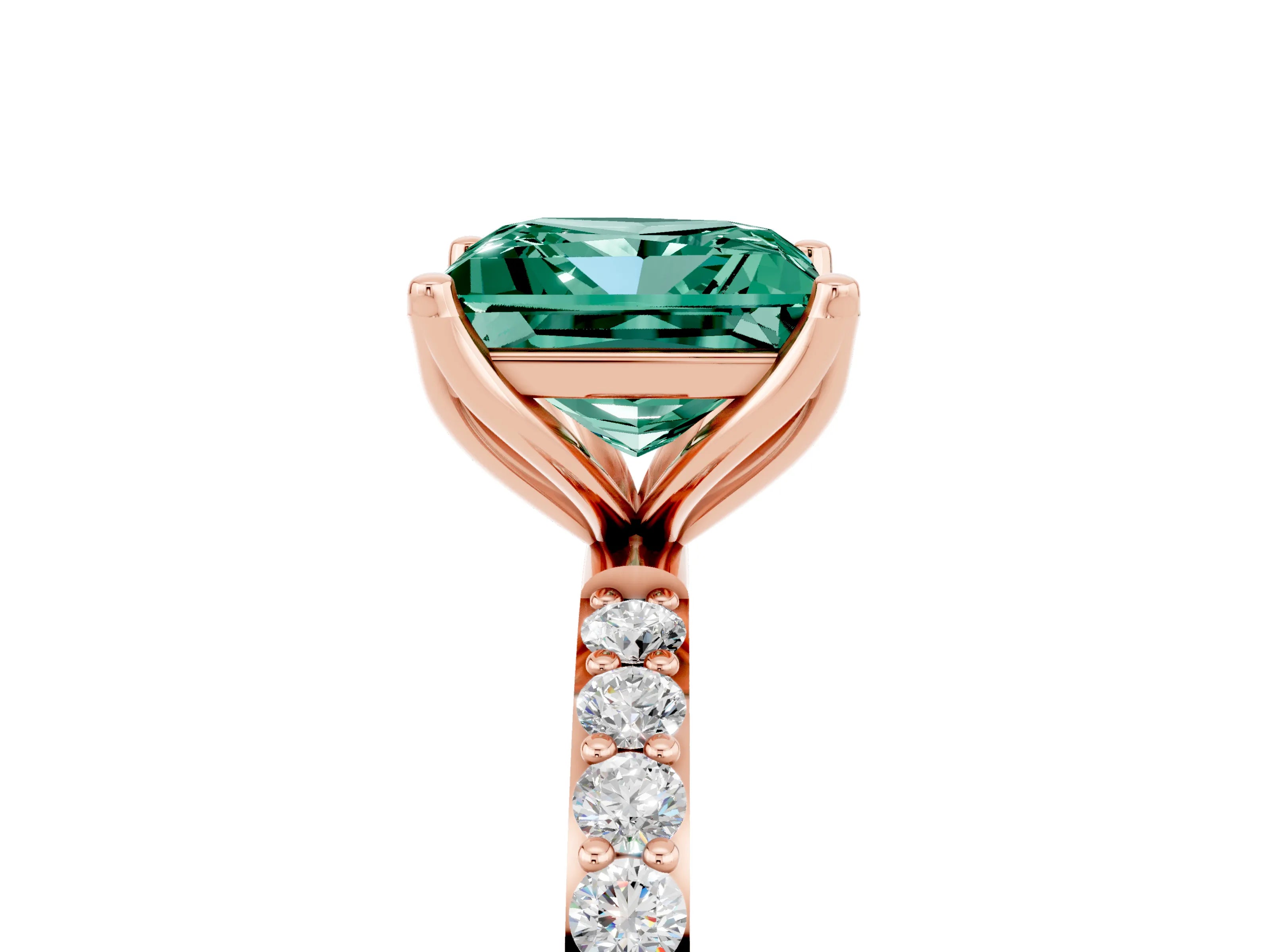 Rose gold Princess Cut Green Sapphire Solitaire Engagement Ring with Pavé Band and Prong Setting_5